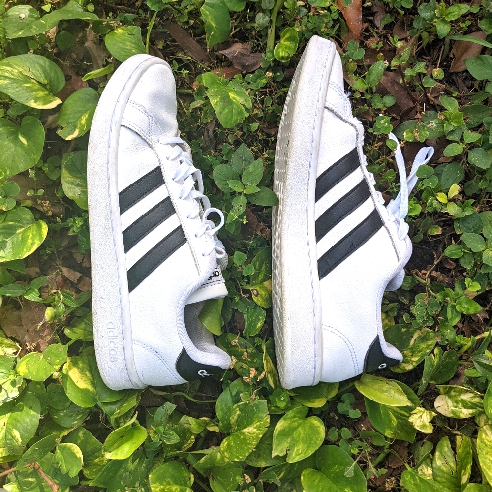 Classic Men's Adidas.  White with black stripes.